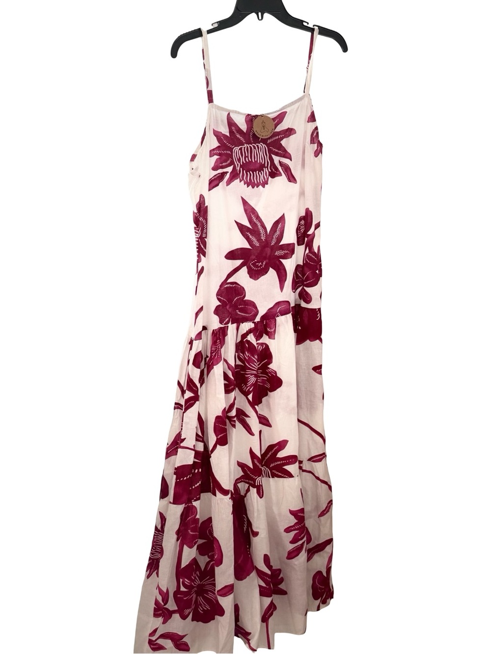 Cotton/Linen Lapogee White & Burgundy Floral Maxi Dress